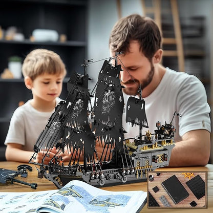 NUTCRACKER Pirate Ship Building Set with LED Light, Black Pearl Ship Toy Building Set, Sailboat Model Home Decor, Easter Christmas Birthday Gift for Adults（1713 Pieces）