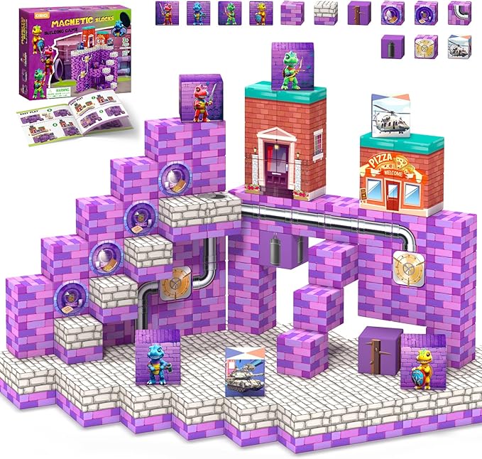 48PCS Magnetic Blocks,Building Blocks Dinosaur Toys for 3+ Year Old, Magnet Cubes Sensory Montessori Toys for 3 4 5 6 7 8 Year Old Boys & Girls, Kids