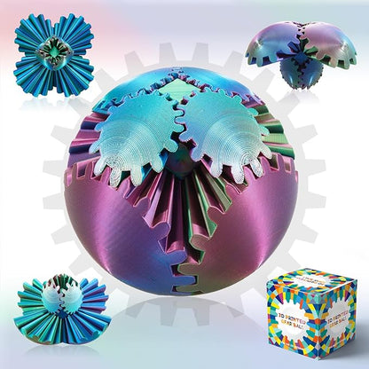 Gear Ball-3D Printed Gear Sphere,3D Printed Spin Ball Cube Fidget Toy,The Steampunk Whirling Wonder Fidget Ball Toy