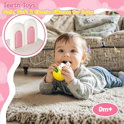 Baby Rabbit Wobble Toys, Infant Roly-Poly Tumbler Musical Wobbler, Babies Sensory Development & Teething Toy Gifts for Newborn 3-12 Month Baby Toddler Boys and Girls