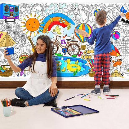 Giant Coloring Poster for Classroom - 31.5x72" Versatile Summer Activity Poster/Table Cover for School Parties, Birthday & Special Events Decoration