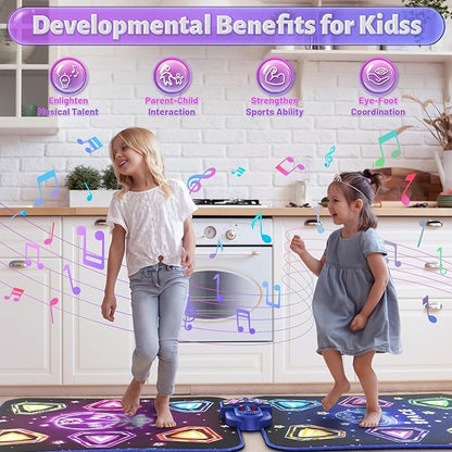 Dance Mat Toys for 3-12 Year Old Kids, Kids Dance Mat with Light-up 12-Button Bluetooth & 6 Modes, 2 Player Electronic Dance Pad Toys, Birthday Xmas Gifts for 3 4 5 6 7 8 9 10+ Year Old Girls Boys