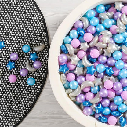 GOGOSO Ball Pit Balls Stars Moon Shapes Plastic Pitballs for Toddler Play Tent Baby Photo Props Kids Pool Water Toys Kiddie Pool Party Decor,Pearl Blue+Pearl Purple+Purple Gray,100PCS