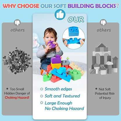 Soft Building Blocks for Toddlers, Large Building Blocks Stacking Blocks for Babies 6 Months and Up Stem Toddler Gifts, Teething Toys, 40 PCS
