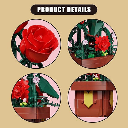 Roses Flowers Botanical Building Blocks Set,Artificial Plants Bonsai Building Toys with Pot,Indoor Display for Home Office Decor,Christmas Birthday Gift for Adult Women Girls Age 8-12(307Pcs)