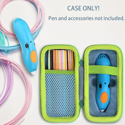 co2CREA Hard Case for 3Doodler Start+ Essentials (2024) 3D Pen Set - Storage Organizer with Custom Slots for Art Activity Set, Printing Filament Refill and USB Charger, Light Blue Case + Green Zipper