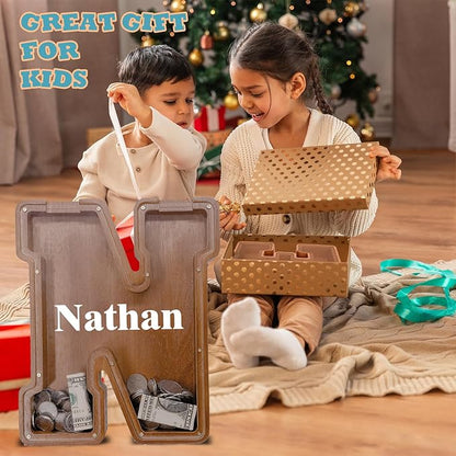 Wooden Letter Piggy Bank for Kids Larger Letter Piggy Bank for Boys and Girls Personalized Piggy Bank Initial Coin Bank Wood Kids Money Bank for Birthday and Festival