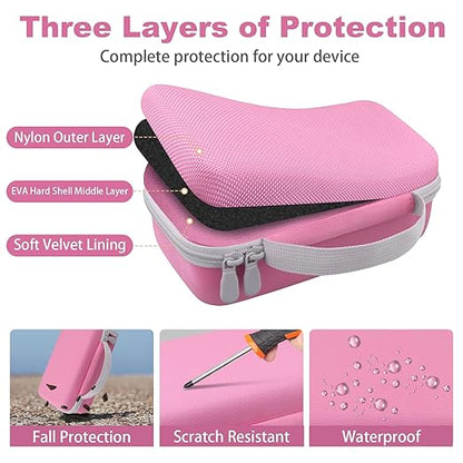 co2CREA Storage Organizer Case for 3D Printing Pen Set, Hard Case Compatible with SCRIB3D P1/Advanced, MYNT3D Super/Advanced, 3Doodler Start+/Flow/PRO and Filament Refill（Pink Case + White Zipper）
