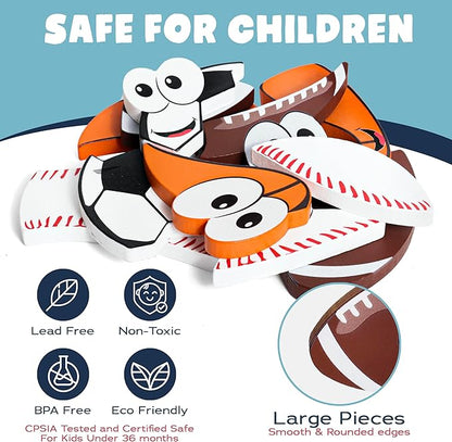 Wooden Sports Puzzles for Toddlers 2-4 | Wood Puzzles for Kids, Toddler Sports Toys for Toddlers, Basketball Toy, Football Toys, Baseball Toy, Soccer Toddler 2 3 Year Old Boy