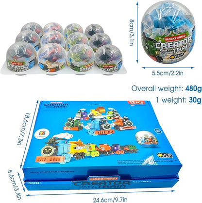 Mini Building Block Sets, 12PCS Vehicle Train Toys Building Blocks, 6 in 1 STEM Toys Eggs Building Sets, Party Favors for Kids Goodie Bags Prizes/Birthday Gifts