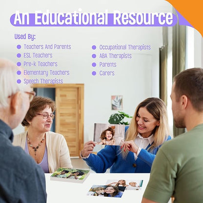 50 Verb Flashcards, Picture & Word Cards Action Language Builder Visual Aid Language Learning Tool for Autism, ESL Teaching Materials for Adults, Non-Verbal Children Vocabulary Builder for Kids