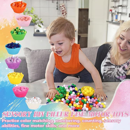 217 Pcs Duck Sensory Bin Filler Fine Motor Toys Counting Sorting 100 Felt Pompoms 100 Mini Duck Figures 8 Tweezers 8 Silicone Plates 1 Storage Box, for Counting Sorting DIY Crafts (Duck)
