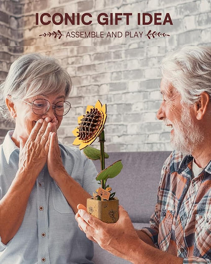3D Flower Wooden Puzzles for Adults-Sunflower, DIY Wooden Flowers Model Kit Building Set Crafts for Adults to Build, Botanical Collection/Ideal Creative Gift Ideas/Housewarming (86PCS)