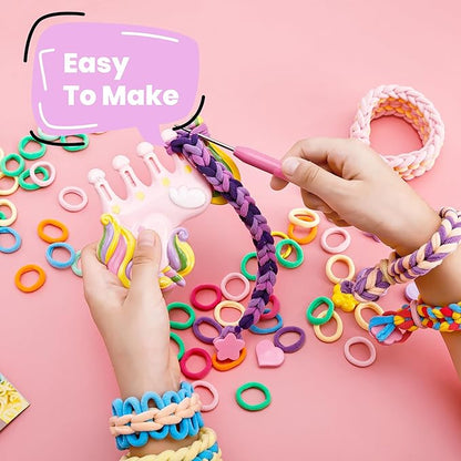 FUTESI Bracelet Making Kit for Girls Ages 8-12, Weaving Rainbow Bands kit,DIY Toys for Friendship Birthday Gifts for Kids 6 7 9 10 11 13 Year Old, 1200+ Elastic Cloth Rubber Band Fabric Loops