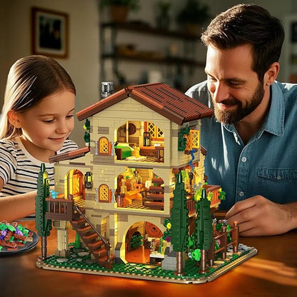 Winery Chateau House Building Set with Lights, Vineyard Castle Construction Model Home Decor, 1826 PCS Vine Estate Autumn Cabin Building Block Kit, Birthday Gift for Adults Teens Boys Girls