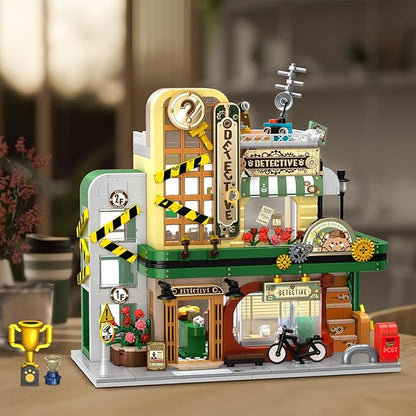 Detective Agency Building Set with LED Light, 1231PCS Detective House Building Block Toy with Clue Wall, Office Construction Model for Easter Mother's Day for Adults Teens Kids Boys Girls 10+
