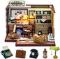 Miniature House Kit Detective Lodge, Tiny House with Furniture & LED Lights, Miniature Dollhouse Kit for Adults & Teens, Wooden Craft Gift & Hobby for Family Friends