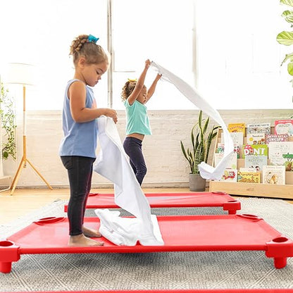 ECR4Kids Stackable Kiddie Cot, Ready-to-Assemble, Standard Size, Classroom Furniture, Red, 6-Pack