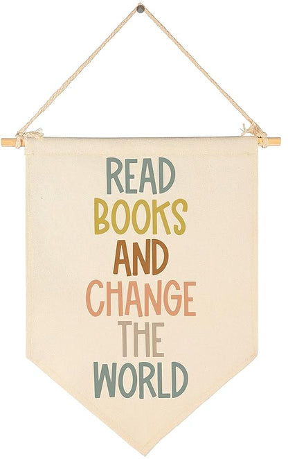 Read Books And Change The World-Classroom Decor-Inclusive Classroom Decor-Welcome Gift-Teacher Gift-Canvas Hanging Pennant Flag Banner Wall Sign Decor Gift-Birthday Christmas Gift