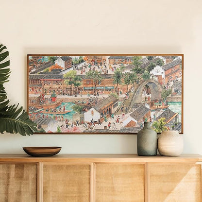 MOMIBOOK Puzzles for Adults 1000 Pieces Jigsaw Puzzles of Genre Painting of Cats in Jiangnan, Painting Image Chinese Challenging Hard Impossible Puzzle Unique Funny Party Christmas Birthday Gifts