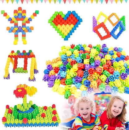 300 Pcs Kids Building Blocks with Storage Bag - Interlocking, Colorful Stem Toys for 3+ Year Old - Connects Building Toys for Kids Learning - Kindergarten Educational Toys for 3-5 Years