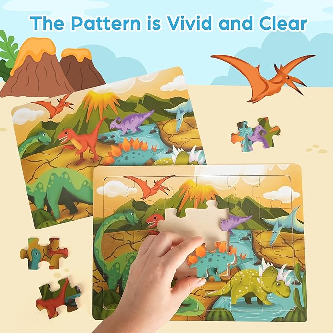 BenBen Puzzles for Kids Ages 4-6, 6 Pack 24 Piece Wooden Jigsaw Puzzles for Toddlers Ages 3-5, Preschool Learning Educational Toys for Boys Girls