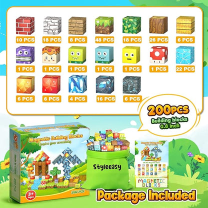 200PCS Magnetic Blocks - Magnetic Building Blocks Set, Classroom Must Haves Magnet Sensory Autism Toys, Construction Stacking Toys for Kids Boys Girls Age 3+ Years Old