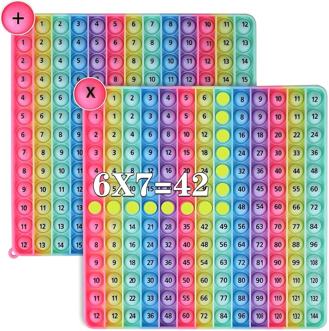 AK-SHIP Doubled Side Macaron Multiplication Game and Addition Numbers POP Fidget Math Toys, Create Various Math Operations, Stress Relief Fidget Learning Game Fidget Math Toys （1 Piece）