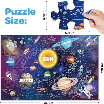 Jumbo Floor Puzzle for Kids Ages 4-6, 48 Piece Large Solar System Jigsaw Puzzle, Extra-Thick Cardboard Preschool Learning Toys for Toddlers 3-5, Educational Gift for Boys Girls 3 4 5 6 7 8