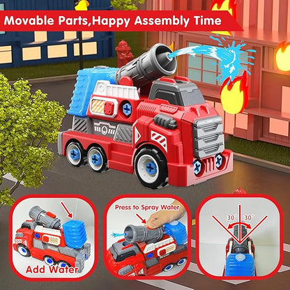 11inches Large Take Apart Fire Toy Trucks for Boys Girls Kids 3-5 6-8 Year Old Fire Rescue Vehicles with Electric Drill Set Assembly Toy