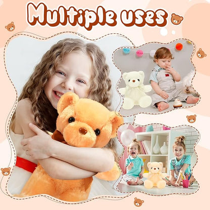 HyDren 6 Pcs Bear Stuffed Animal Plush Toys Soft Plush Dolls Bear Sleeping and Playing Toys for Baby Shower Decoration Boy(Short Plush,Dark Brown, Brown, Beige)