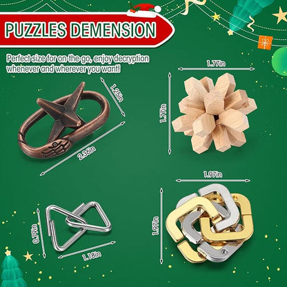 24 Pack Brain Teaser Puzzle Set Wooden and Metal 3D Interlocking IQ Toys for Adults and Teens Educational Games(Fun Style)