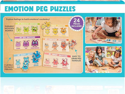 Open The Joy My Emotion Peg Puzzle – 24-Piece Emotional Regulation Puzzle for Kids | SEL Learning Tool for Identifying & Expressing Emotions | Wooden Puzzle for Ages 4+