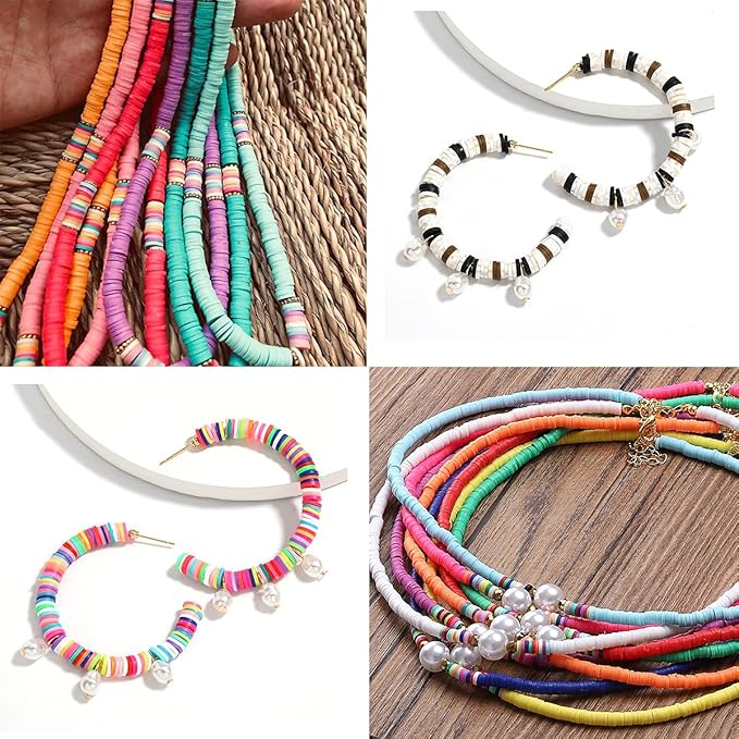 3000Pcs Clay Beads Flat Round Polymer Bead Vinyl Heishi Beads Flat Round Polymer Bead for Jewelry Making Necklace Bracelet (04-Grey)