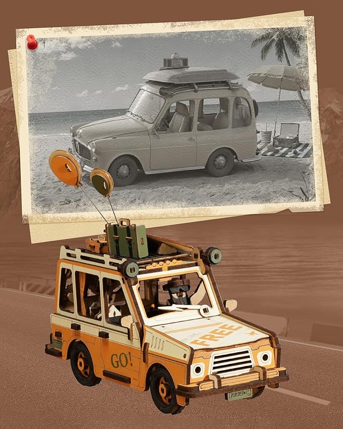 ROKR Pendulum Balance Toy, 3D Wooden Puzzles for Adults, Retro Road Tripper Car, DIY Craft Wood Puzzle Kit, Unique Gift for Men Women