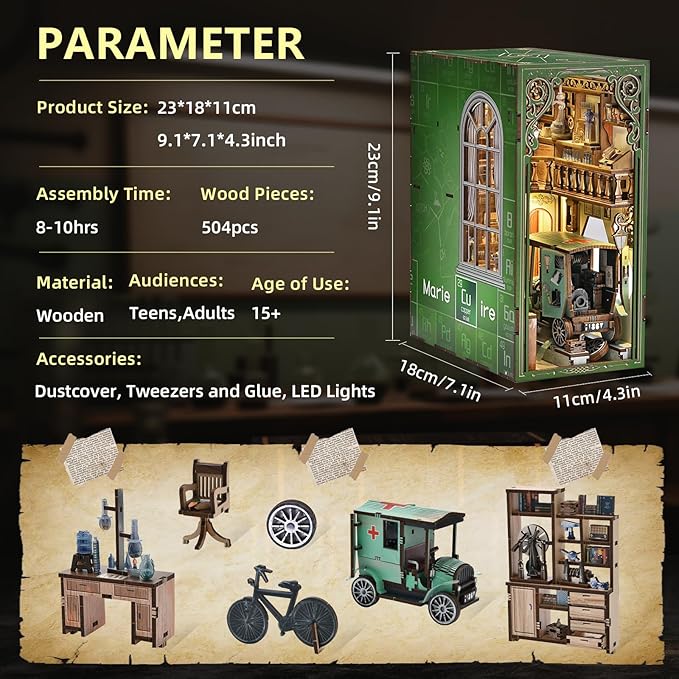 Book Nook Kit, DIY Scene Miniature House Kit Tiny House Mini Booknook Craft Bookshelf Decor, 3D Puzzles for Adults, Gifts for Book Lovers (The Radium Lady)