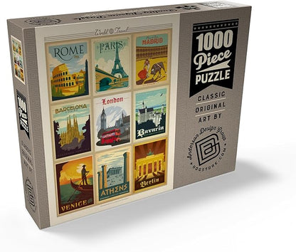 MyPuzzle World Travel: Multi-Image Print - Edition 1, Vintage Poster - Premium 1000 Piece Jigsaw Puzzle for Adults