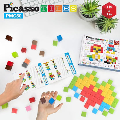 PicassoTiles Kids Pixel 1” Magnetic Puzzle Cube Mix & Match with Free Ideabook Sensory Toys STEAM Learning Building Block Magnets Construction Toy Set Stacking Magnet Creative Kit