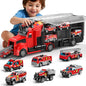 Fire Trucks Toy Set with Play Mat, Carrier Truck Play Vehicles Set for 3 4 5 6 Years Old Boys Kids, Die-Cast Car Toy for Toddlers 3-4 Years, Birthday Gifts Toys for 3-9 Year Old Boys