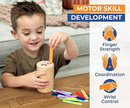Wooden Montessori Baby Toddler Toys: 3 in 1 Learning Fine Motor Skills Juguetes, Educational Color Sorting Fidget Sensory Toys for Toddlers Boys Girls Gifts Object Permanence Cause and Effect