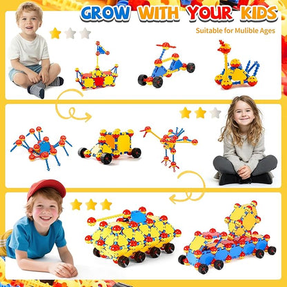 cossy 198 PCS STEM Building Toys for Kids, Construction Building Blocks, Educational Toys for 3-5 4-8 5-7 6-8 Year Old, Creative Games, Engineering, STEM Kits