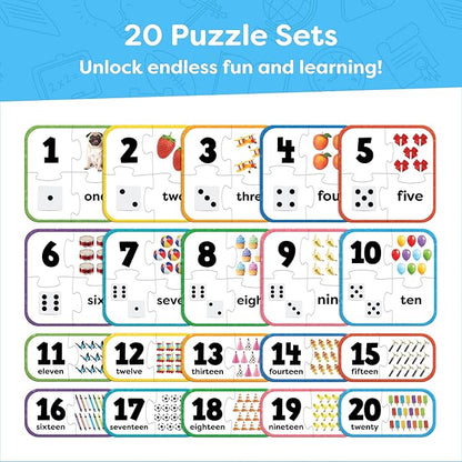 Number Puzzle Kindergarten Math Games - Number Matching Puzzle - 20 Sets Learning Numbers Puzzles - Counting Toys for Toddlers Kids Ages 3-5 - Preschool Learning Activities - Puzzles for Toddlers 2-4