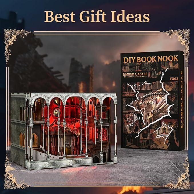 Book Nook Kit, DIY Miniature House Kit Dollhouse Kit for Adults Mini Tiny House Kit with Building Model Kit Crafts Creative Gift for Boys Girls (Ember Castle)