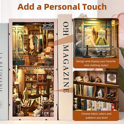 Book Nook Kit - DIY Miniature House Dollhouse Kit for Adults and Teens, Booknook Tiny House Bookshelf Decor 3D Wooden Puzzle, Gifts for Family Friends (Sewing Room)