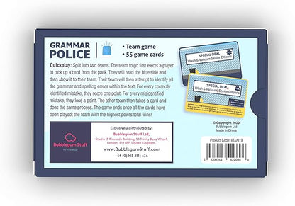 Grammar Police Game - Correct The Bad Grammar Flash Card Game - Fun Grammar Detective Game - Suitable for Family, Kids, Teenagers & Adults
