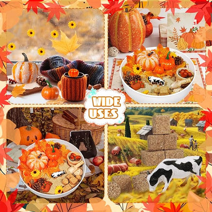 Hiawbon Thanksgiving Sensory Bin Kits, Fall Sensory Bin Fillers, Maple Leaves Pumpkins Pine Cones Sensory Box for Thanksgiving Fall Decor Birthday