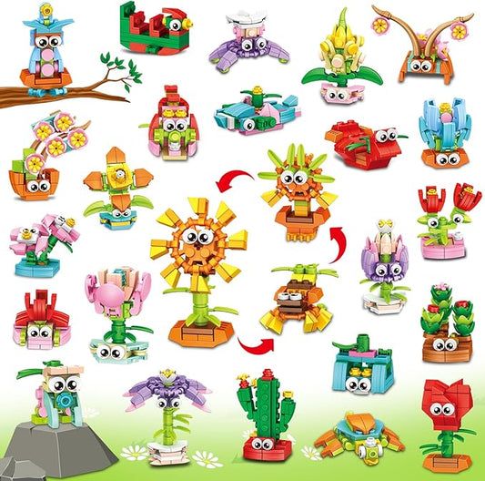 36 Packs Party Favors Building Blocks, Ideal for Kids Classroom Exchange, Flower Bouquets Building Set, Mini Building Flower Set, DIY Unique Great Brithday Gifts for Girls Womens