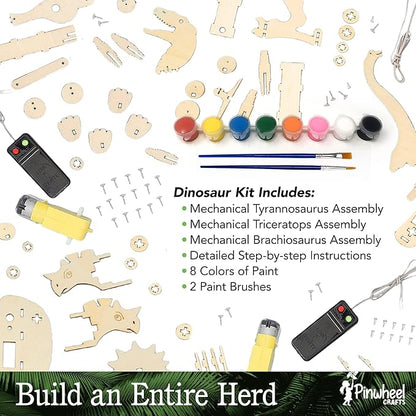 Pinwheel Crafts Robotic Dinosaur Arts & Crafts Science Kit for Kids Ages 6-12 – Wooden Dinosaur Toys with Paints – Ideal Gift for 6-Year-Old Boys