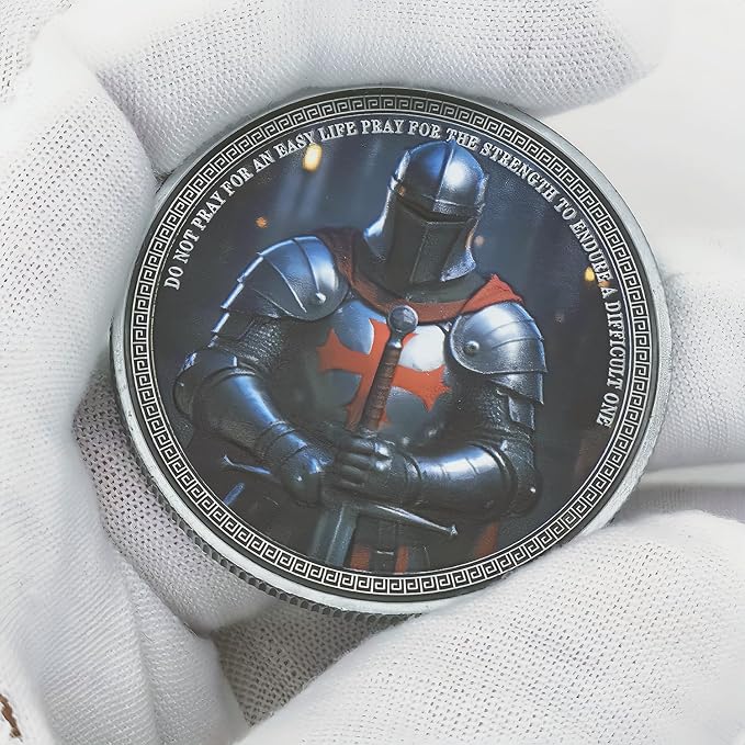 Knight Templar Challenge Coin Armor Red Cross Shield Faith and Bravery Coin Collection (Pack of 3)