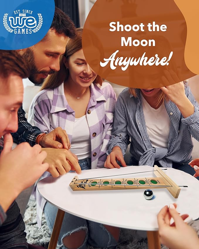 WE Games Shoot The Moon - Classic Solid Wood Rolling Ball Game for Family Fun & Skill Building, Enhances Social Skills, Patience & Perseverance